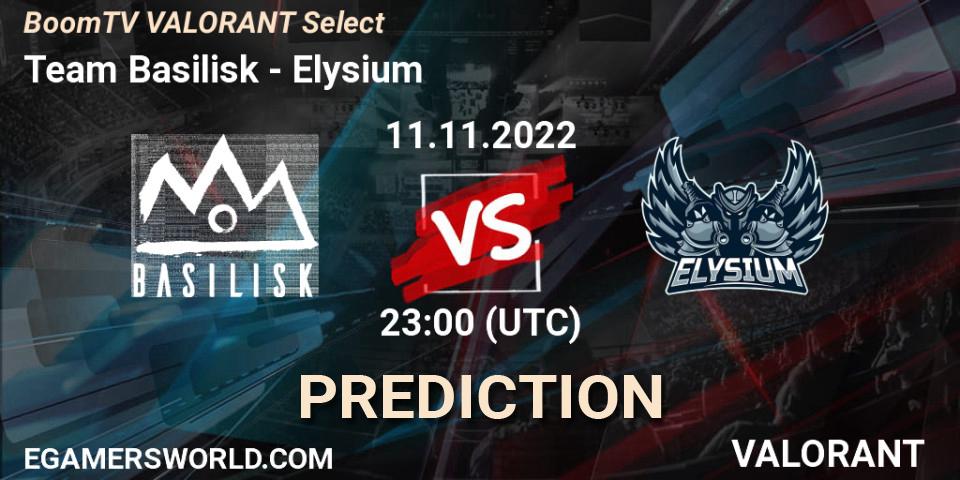 Team Basilisk - Elysium: Maç tahminleri. 11.11.2022 at 23:00, VALORANT, BoomTV VALORANT Select