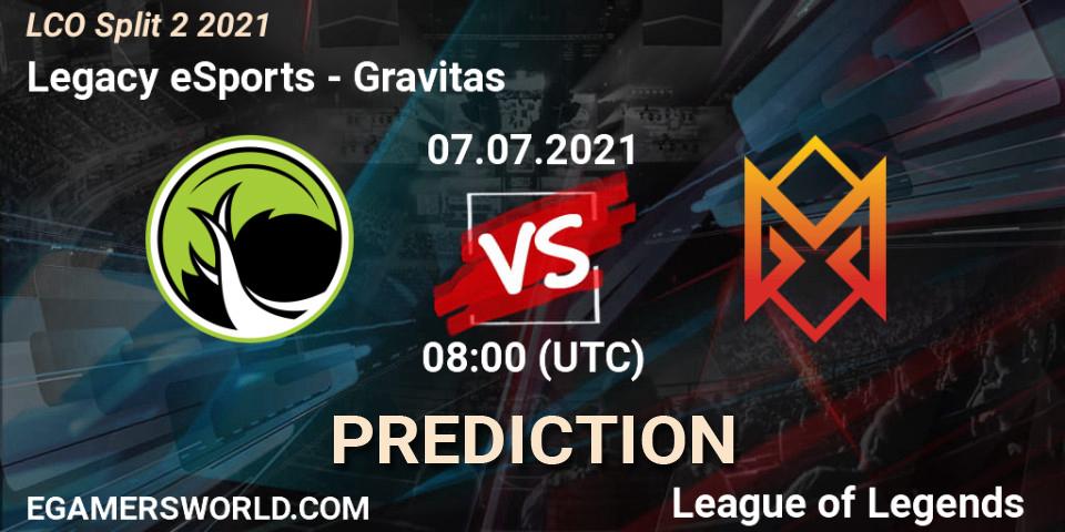 Legacy eSports - Gravitas: Maç tahminleri. 07.07.21, LoL, LCO Split 2 2021
