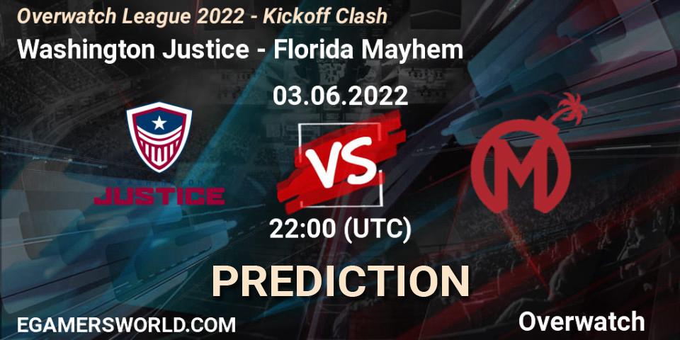 Washington Justice - Florida Mayhem: Maç tahminleri. 03.06.2022 at 22:00, Overwatch, Overwatch League 2022 - Kickoff Clash