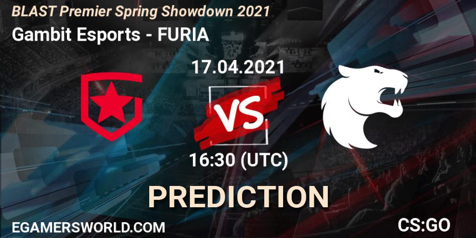 Gambit Esports - FURIA: Maç tahminleri. 17.04.2021 at 16:10, Counter-Strike (CS2), BLAST Premier Spring Showdown 2021