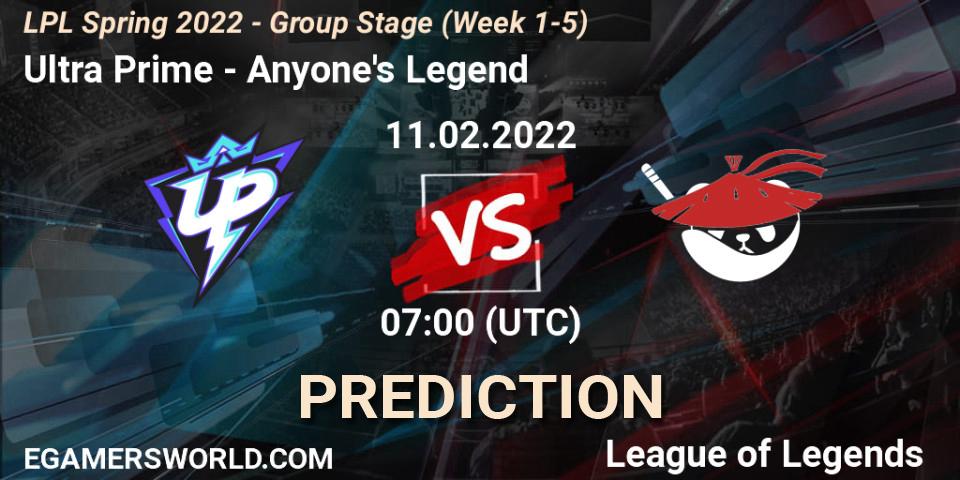 Ultra Prime - Anyone's Legend: Maç tahminleri. 11.02.2022 at 07:00, LoL, LPL Spring 2022 - Group Stage (Week 1-5)