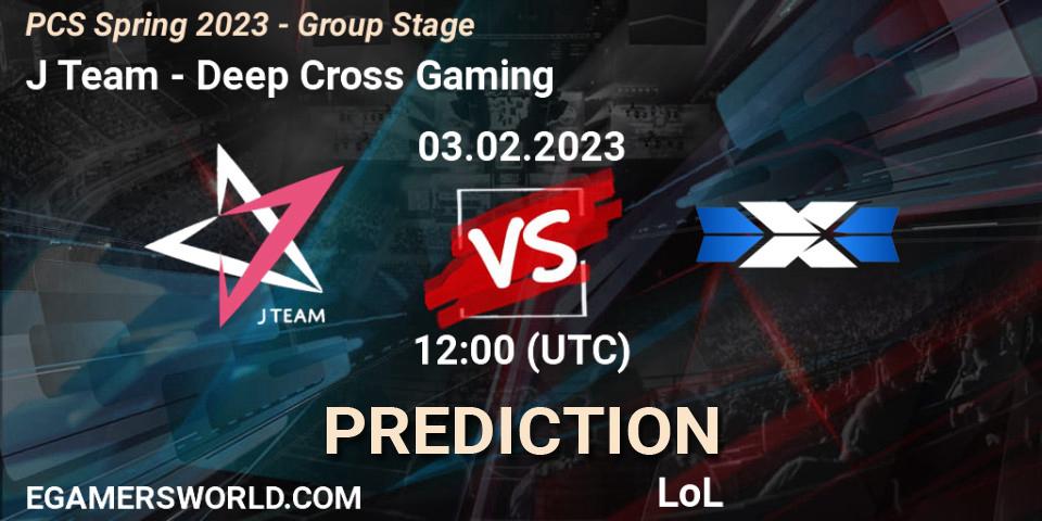 J Team - Deep Cross Gaming: Maç tahminleri. 03.02.2023 at 12:30, LoL, PCS Spring 2023 - Group Stage