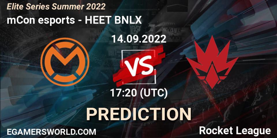 mCon esports - HEET BNLX: Maç tahminleri. 14.09.2022 at 17:20, Rocket League, Elite Series Summer 2022