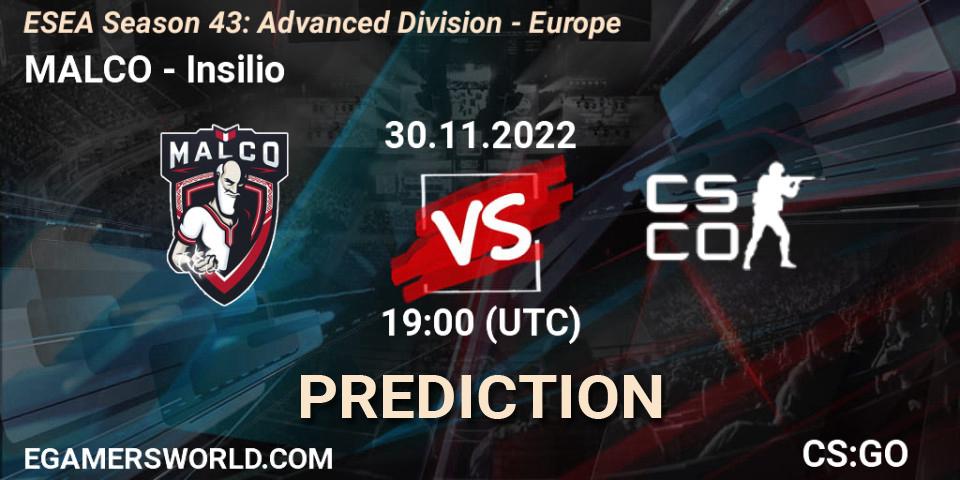 MALCO - Insilio: Maç tahminleri. 30.11.2022 at 19:00, Counter-Strike (CS2), ESEA Season 43: Advanced Division - Europe