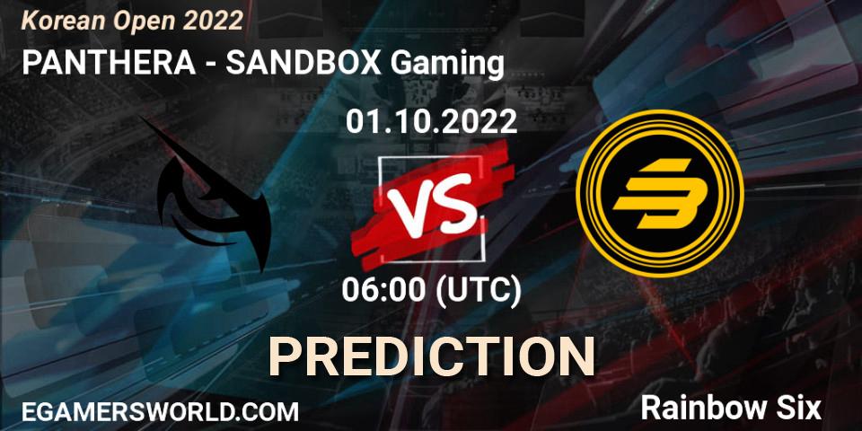 PANTHERA - SANDBOX Gaming: Maç tahminleri. 01.10.2022 at 06:00, Rainbow Six, Korean Open 2022