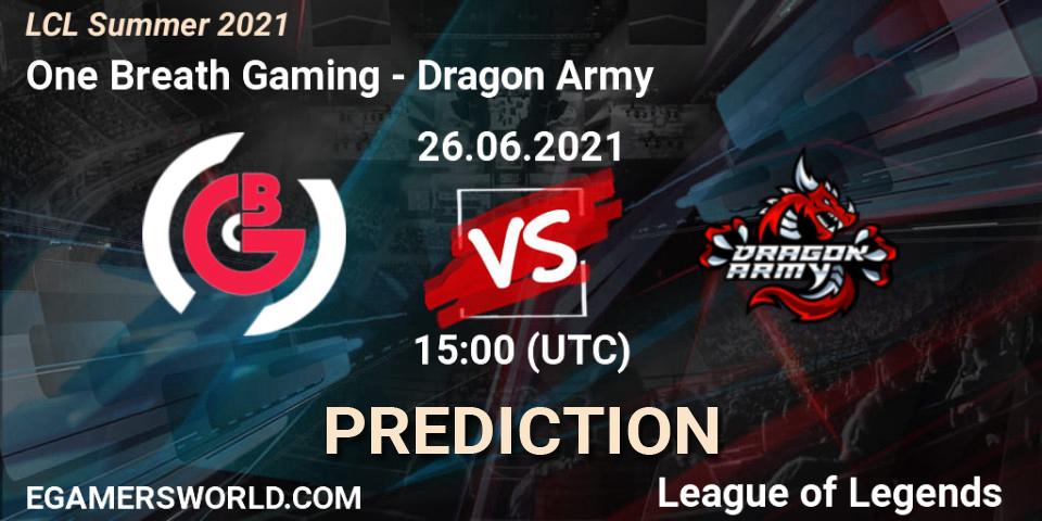 One Breath Gaming - Dragon Army: Maç tahminleri. 27.06.2021 at 15:00, LoL, LCL Summer 2021