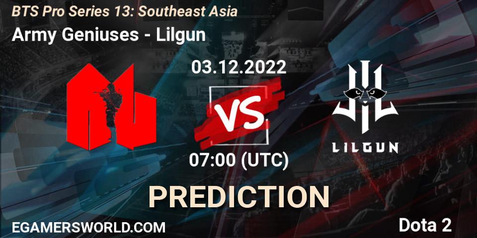 Army Geniuses - Lilgun: Maç tahminleri. 03.12.22, Dota 2, BTS Pro Series 13: Southeast Asia