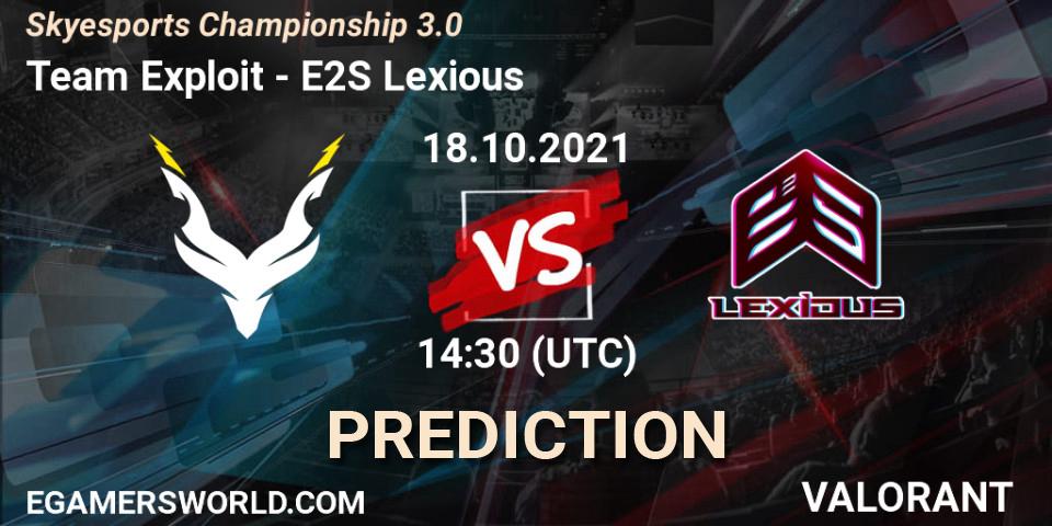 Team Exploit - E2S Lexious: Maç tahminleri. 18.10.2021 at 14:30, VALORANT, Skyesports Championship 3.0