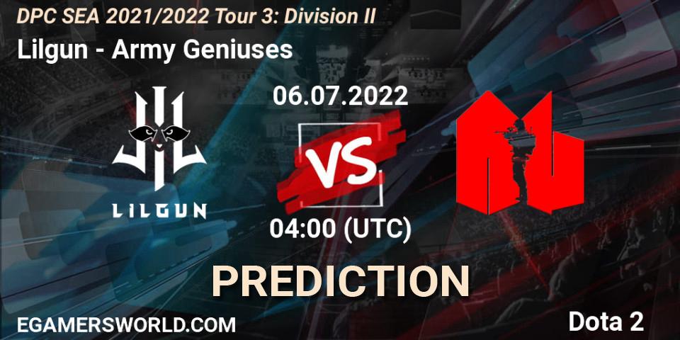 Lilgun - Army Geniuses: Maç tahminleri. 06.07.2022 at 04:00, Dota 2, DPC SEA 2021/2022 Tour 3: Division II