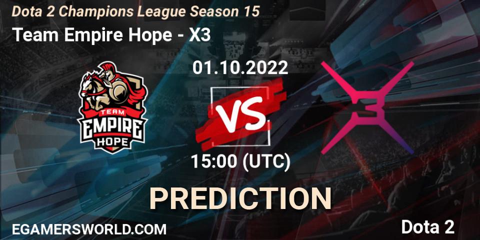 Team Empire Hope - X3: Maç tahminleri. 01.10.22, Dota 2, Dota 2 Champions League Season 15