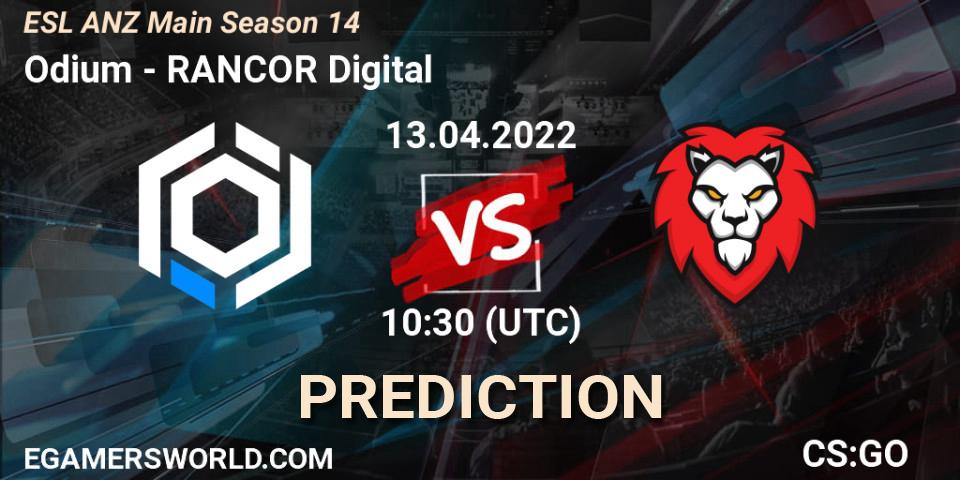 Odium - RANCOR Digital: Maç tahminleri. 13.04.2022 at 10:30, Counter-Strike (CS2), ESL ANZ Main Season 14