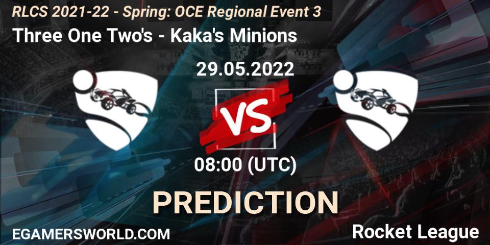 Three One Two's - Kaka's Minions: Maç tahminleri. 29.05.2022 at 08:00, Rocket League, RLCS 2021-22 - Spring: OCE Regional Event 3