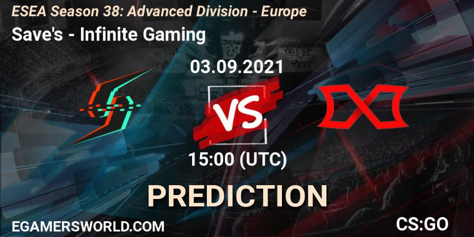 Save's - Infinite Gaming: Maç tahminleri. 03.09.2021 at 15:00, Counter-Strike (CS2), ESEA Season 38: Advanced Division - Europe
