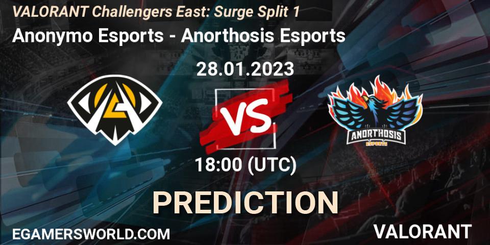 Anonymo Esports - Anorthosis Esports: Maç tahminleri. 28.01.23, VALORANT, VALORANT Challengers 2023 East: Surge Split 1