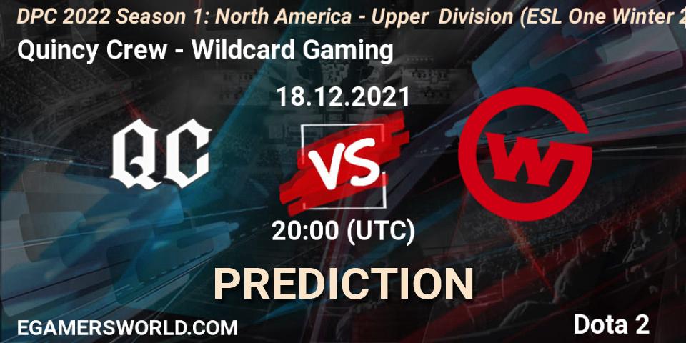 Quincy Crew - Wildcard Gaming: Maç tahminleri. 18.12.2021 at 20:02, Dota 2, DPC 2022 Season 1: North America - Upper Division (ESL One Winter 2021)