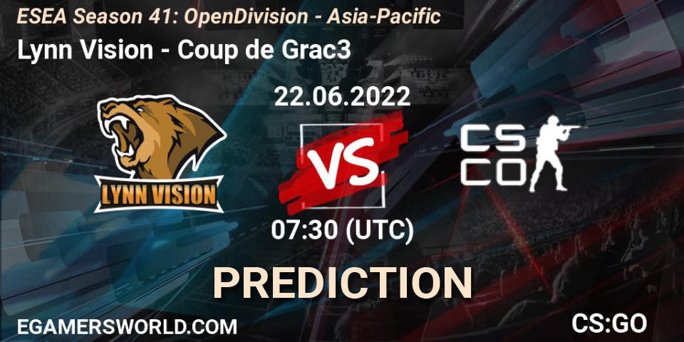 Lynn Vision - Coup de Grac3: Maç tahminleri. 22.06.2022 at 07:30, Counter-Strike (CS2), ESEA Season 41: Open Division - Asia-Pacific