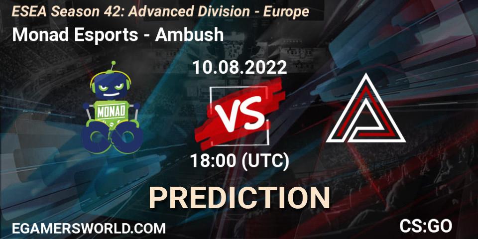 Monad Esports - Ambush: Maç tahminleri. 30.08.2022 at 17:00, Counter-Strike (CS2), ESEA Season 42: Advanced Division - Europe