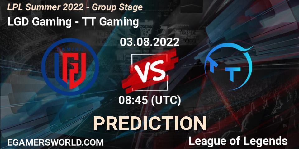 LGD Gaming - TT Gaming: Maç tahminleri. 03.08.2022 at 09:00, LoL, LPL Summer 2022 - Group Stage