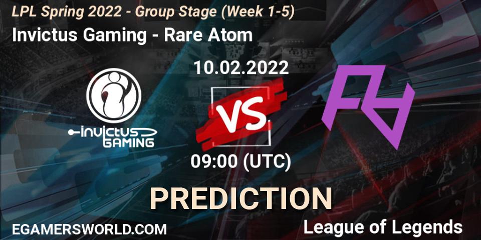 Invictus Gaming - Rare Atom: Maç tahminleri. 10.02.2022 at 09:00, LoL, LPL Spring 2022 - Group Stage (Week 1-5)