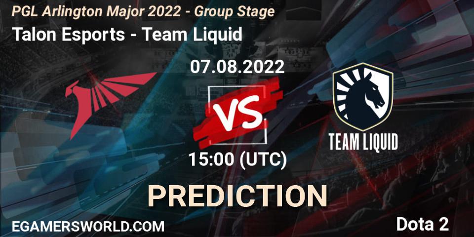 Talon Esports - Team Liquid: Maç tahminleri. 07.08.2022 at 15:00, Dota 2, PGL Arlington Major 2022 - Group Stage