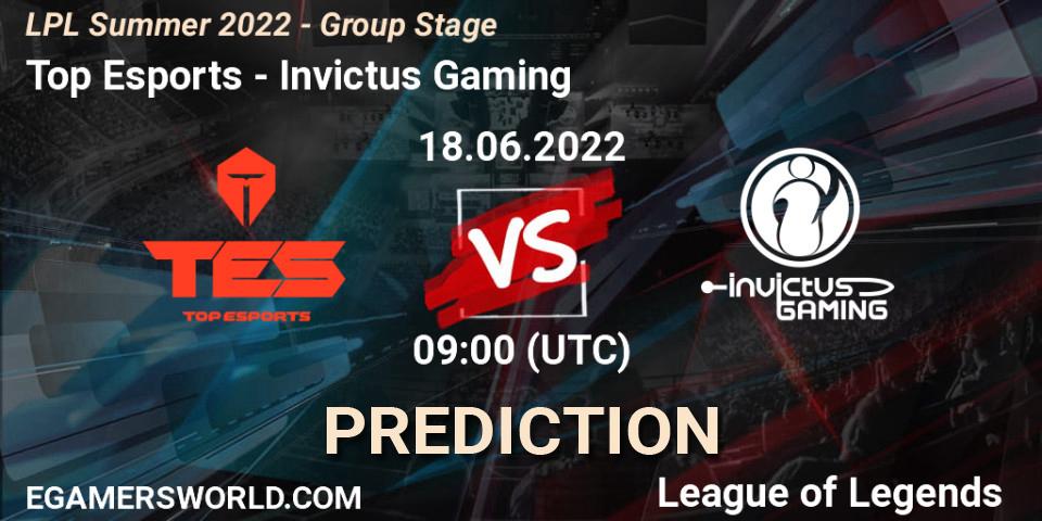 Top Esports - Invictus Gaming: Maç tahminleri. 18.06.22, LoL, LPL Summer 2022 - Group Stage