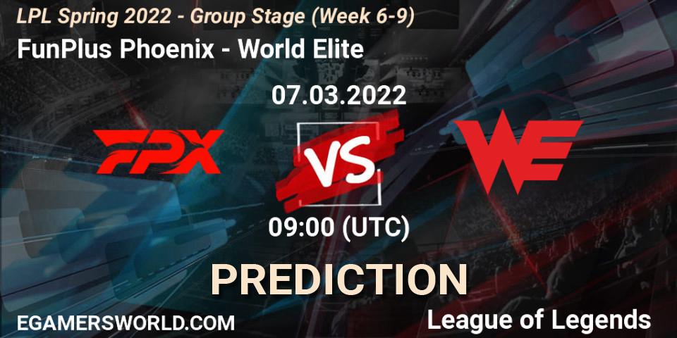 FunPlus Phoenix - World Elite: Maç tahminleri. 07.03.2022 at 09:00, LoL, LPL Spring 2022 - Group Stage (Week 6-9)