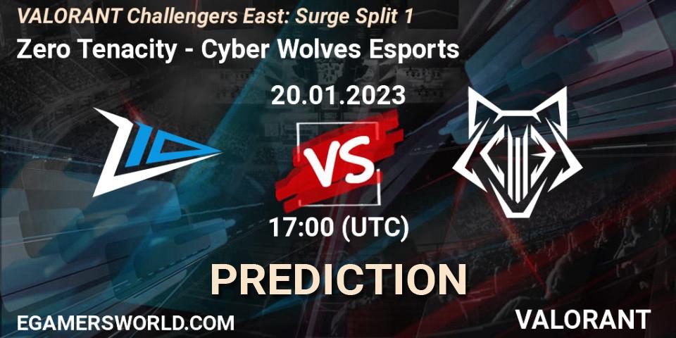 Zero Tenacity - Cyber Wolves Esports: Maç tahminleri. 20.01.2023 at 21:10, VALORANT, VALORANT Challengers 2023 East: Surge Split 1