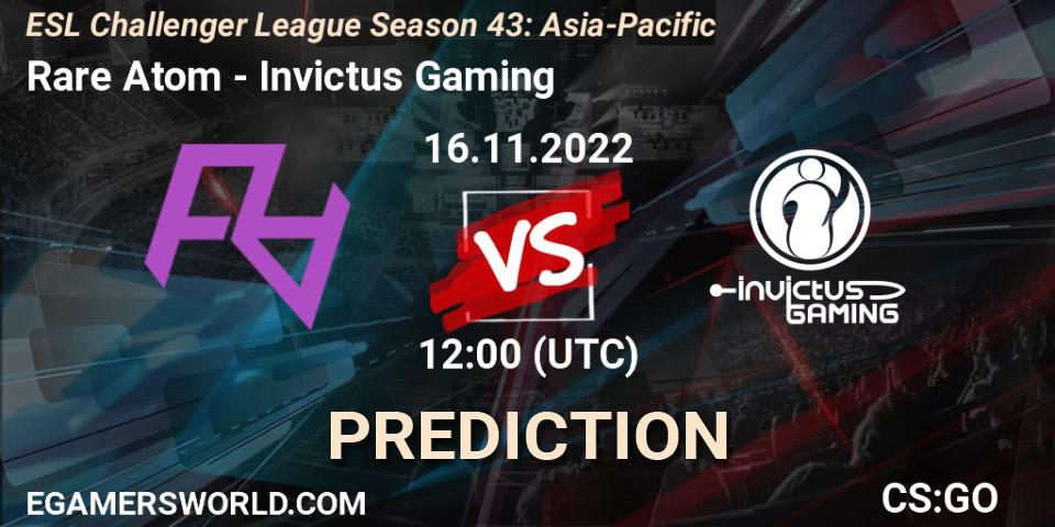 Rare Atom - Invictus Gaming: Maç tahminleri. 16.11.2022 at 12:00, Counter-Strike (CS2), ESL Challenger League Season 43: Asia-Pacific