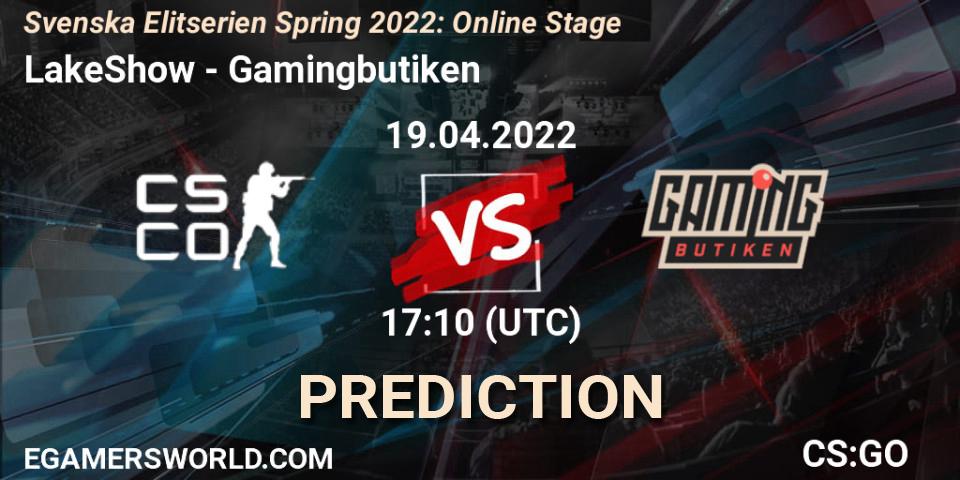 LakeShow - Gamingbutiken: Maç tahminleri. 19.04.2022 at 17:10, Counter-Strike (CS2), Svenska Elitserien Spring 2022: Online Stage