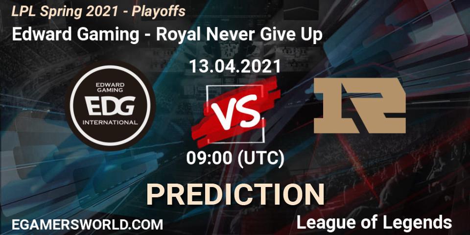 Edward Gaming - Royal Never Give Up: Maç tahminleri. 13.04.2021 at 09:00, LoL, LPL Spring 2021 - Playoffs