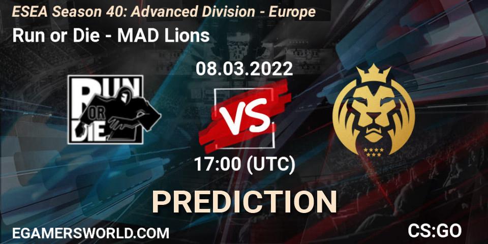 Run or Die - MAD Lions: Maç tahminleri. 10.03.2022 at 17:00, Counter-Strike (CS2), ESEA Season 40: Advanced Division - Europe
