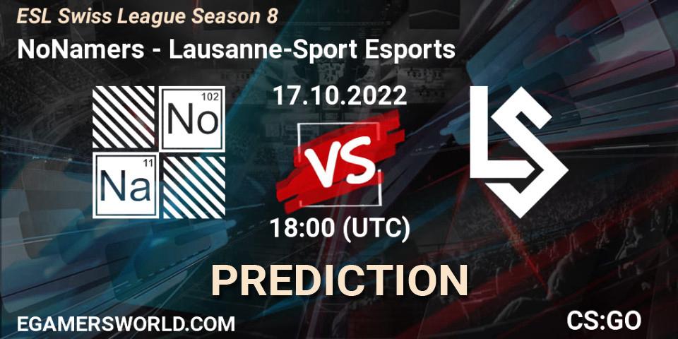 NoNamers - Lausanne-Sport Esports: Maç tahminleri. 17.10.2022 at 18:00, Counter-Strike (CS2), ESL Swiss League Season 8