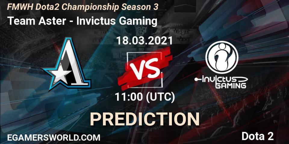 Team Aster - Invictus Gaming: Maç tahminleri. 18.03.2021 at 09:01, Dota 2, FMWH Dota2 Championship Season 3