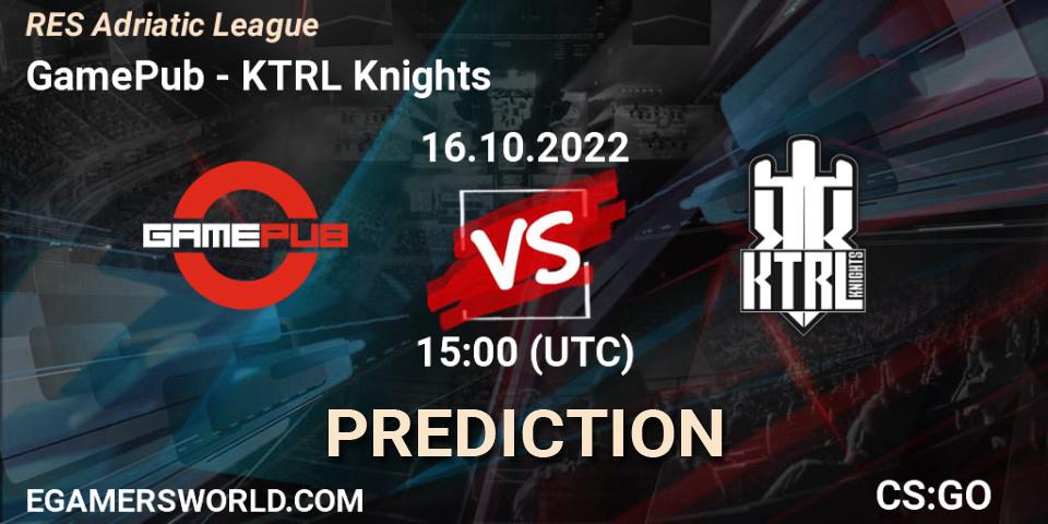 GamePub - KTRL Knights: Maç tahminleri. 16.10.2022 at 15:00, Counter-Strike (CS2), RES Adriatic League
