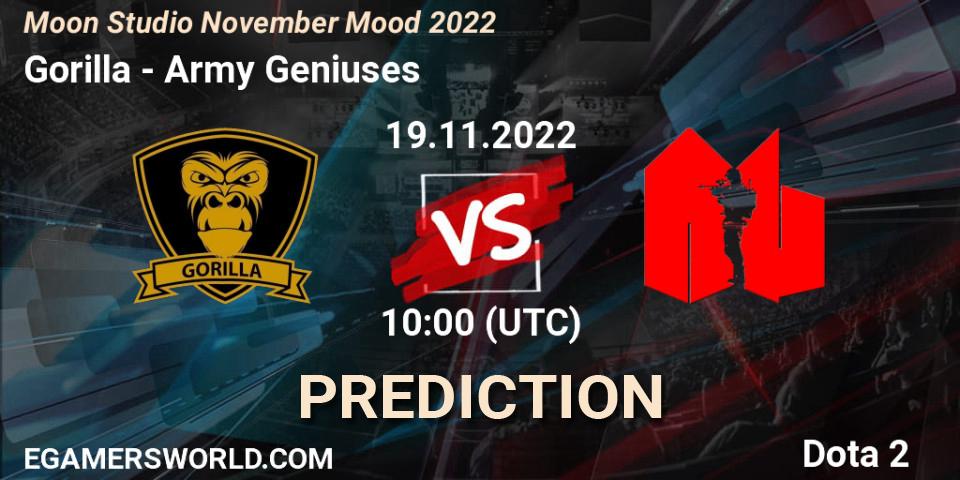 Gorilla - Army Geniuses: Maç tahminleri. 19.11.2022 at 10:40, Dota 2, Moon Studio November Mood 2022