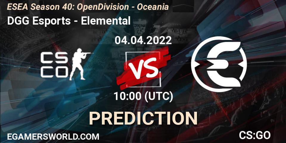 DGG Esports - Elemental: Maç tahminleri. 04.04.2022 at 10:00, Counter-Strike (CS2), ESEA Season 40: Open Division - Oceania