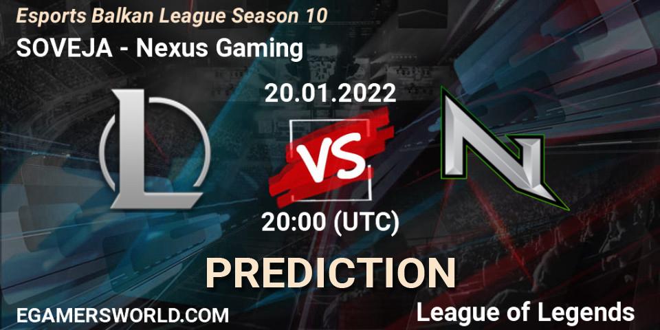 SOVEJA - Nexus Gaming: Maç tahminleri. 20.01.2022 at 20:00, LoL, Esports Balkan League Season 10