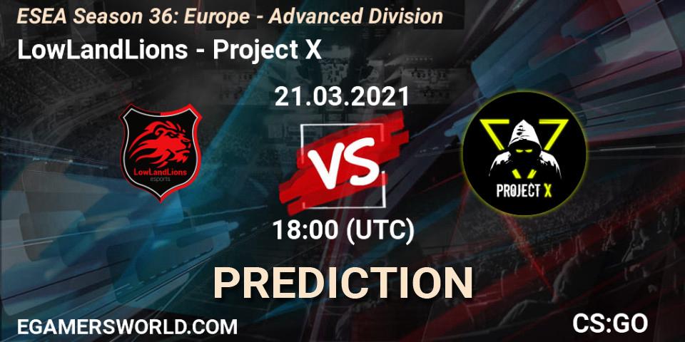LowLandLions - Project X: Maç tahminleri. 21.03.2021 at 18:00, Counter-Strike (CS2), ESEA Season 36: Europe - Advanced Division