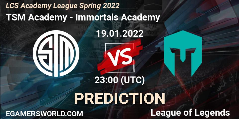 TSM Academy - Immortals Academy: Maç tahminleri. 19.01.2022 at 23:00, LoL, LCS Academy League Spring 2022