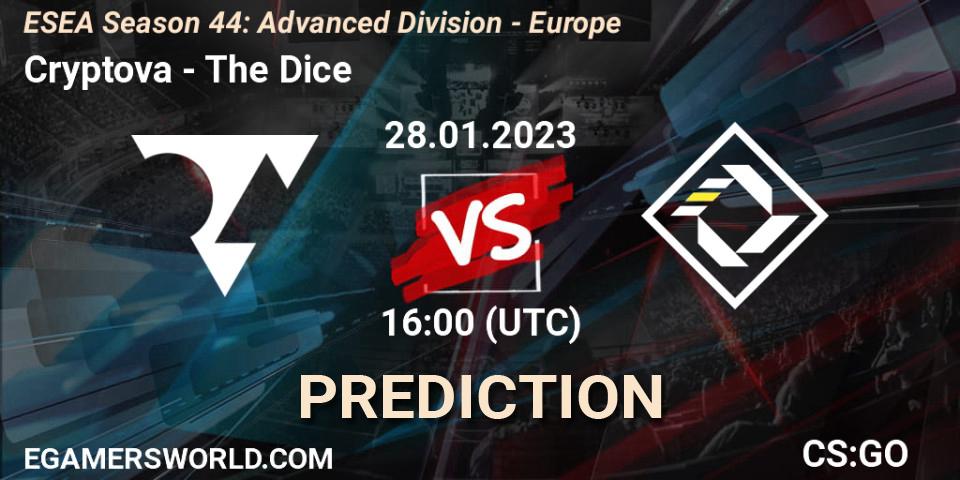 Cryptova - The Dice: Maç tahminleri. 28.01.2023 at 16:00, Counter-Strike (CS2), ESEA Season 44: Advanced Division - Europe