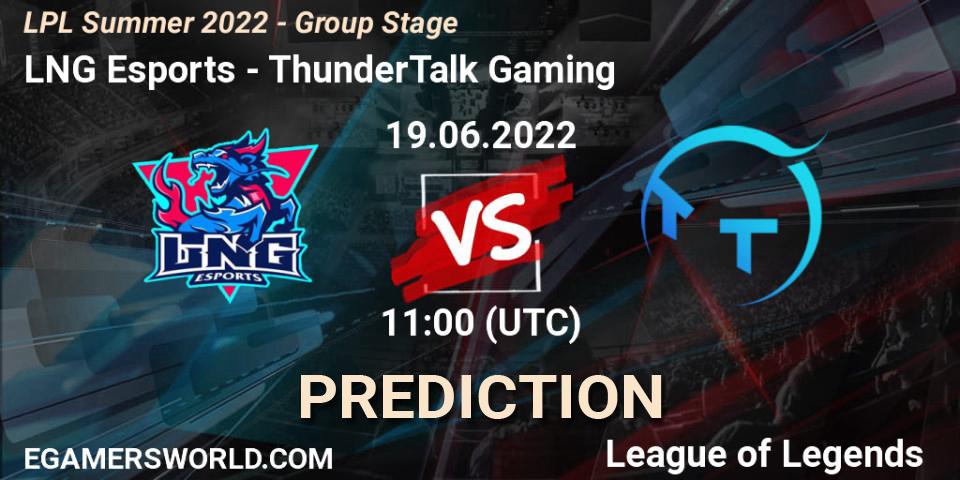LNG Esports - TT Gaming: Maç tahminleri. 19.06.2022 at 11:00, LoL, LPL Summer 2022 - Group Stage