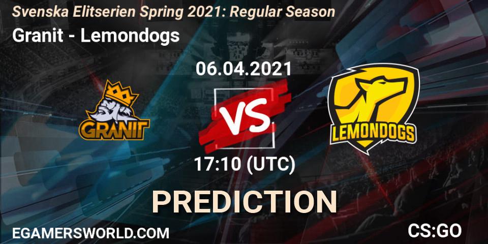 Granit - Lemondogs: Maç tahminleri. 06.04.2021 at 17:10, Counter-Strike (CS2), Svenska Elitserien Spring 2021: Regular Season