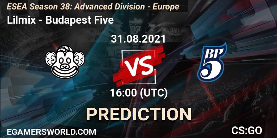 Lilmix - Budapest Five: Maç tahminleri. 31.08.2021 at 16:00, Counter-Strike (CS2), ESEA Season 38: Advanced Division - Europe