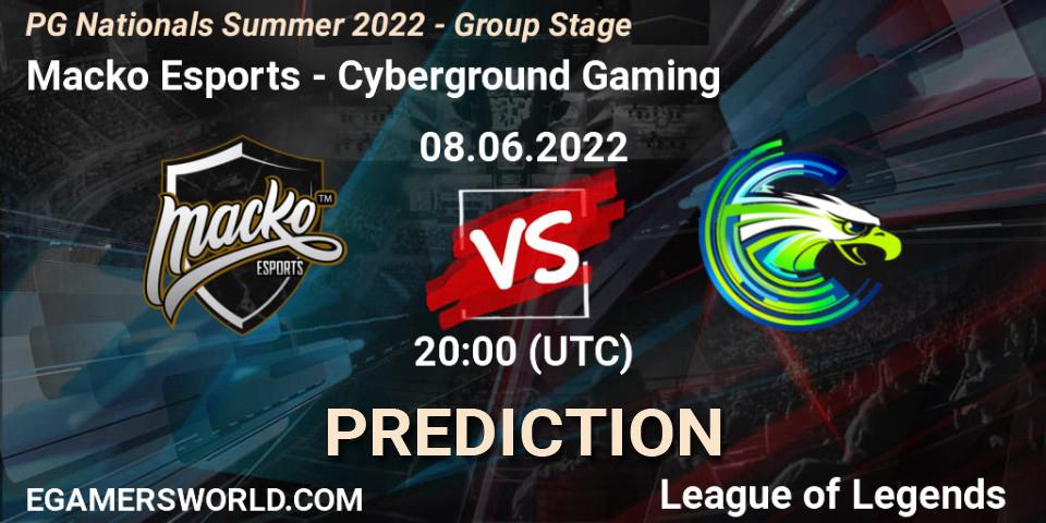 Macko Esports - Cyberground Gaming: Maç tahminleri. 08.06.2022 at 20:00, LoL, PG Nationals Summer 2022 - Group Stage