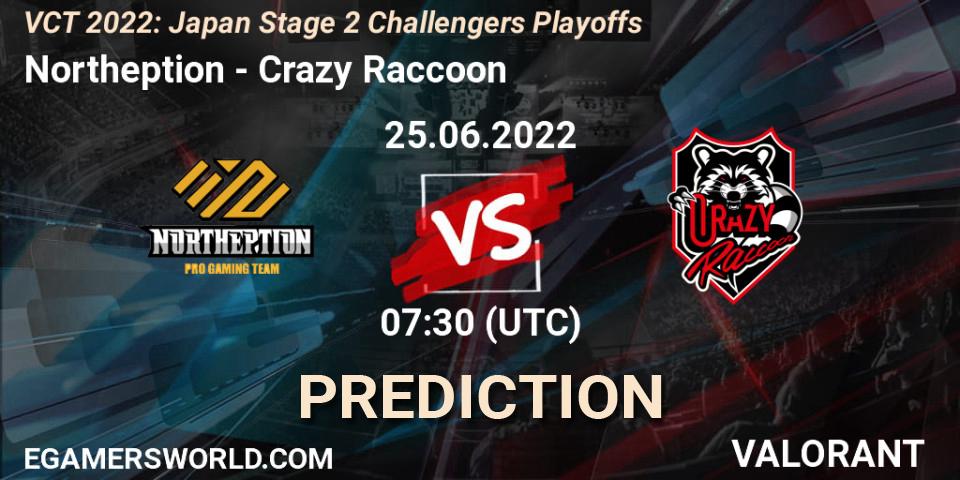 Northeption - Crazy Raccoon: Maç tahminleri. 25.06.2022 at 06:00, VALORANT, VCT 2022: Japan Stage 2 Challengers Playoffs