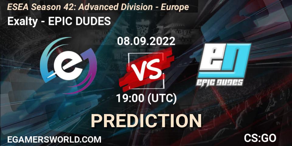 Exalty - EPIC-DUDES: Maç tahminleri. 08.09.2022 at 19:00, Counter-Strike (CS2), ESEA Season 42: Advanced Division - Europe