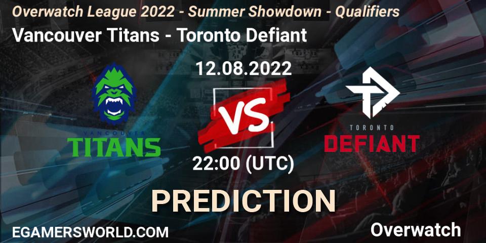 Vancouver Titans - Toronto Defiant: Maç tahminleri. 12.08.2022 at 23:00, Overwatch, Overwatch League 2022 - Summer Showdown - Qualifiers