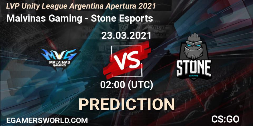 Malvinas Gaming - Stone Esports: Maç tahminleri. 23.03.2021 at 02:00, Counter-Strike (CS2), LVP Unity League Argentina Apertura 2021