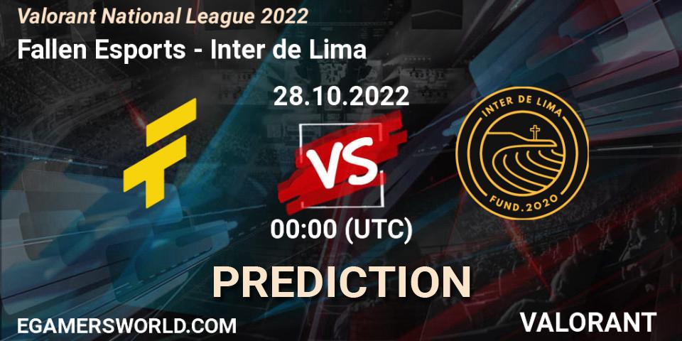 Fallen Esports - Inter de Lima: Maç tahminleri. 28.10.2022 at 00:00, VALORANT, Valorant National League 2022