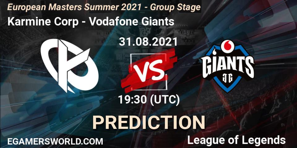 Karmine Corp - Vodafone Giants: Maç tahminleri. 31.08.2021 at 19:15, LoL, European Masters Summer 2021 - Group Stage